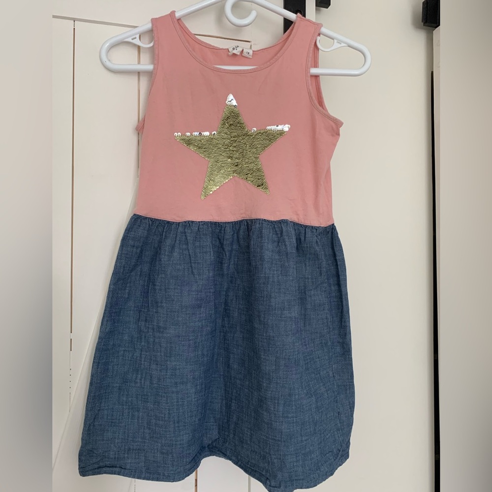 GAP Star Sequins Denim/Cotton Girls Dress (LG)